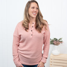 Going With You - Pink Rib Textured Henley Knit Top
