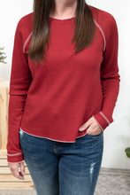 A Fall Feeling - Red Textured Round Neck Long Sleeve Top