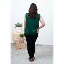 A Little Luck - Green Pleated Mock Neck Frilled Trim Blouse