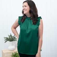 A Little Luck - Green Pleated Mock Neck Frilled Trim Blouse