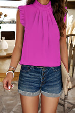 A Little Luck - Pink Pleated Mock Neck Frilled Trim Blouse