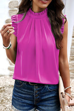 A Little Luck - Pink Pleated Mock Neck Frilled Trim Blouse