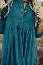 Truly Yours Blue Corduroy Buttoned Dress