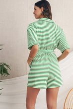 All My Affection Green Stripe Waist Tie Romper