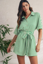 All My Affection Green Stripe Waist Tie Romper