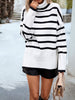 Want It All - White Stripe Mock Neck Loose Fit Knit Side Open Sweater