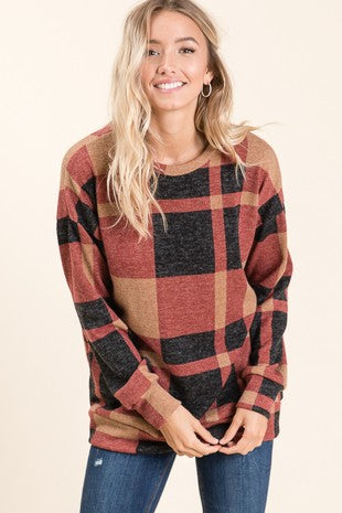 Keep You Guessing - Comfy Plaid Casual Knit Tunic