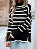 Want It All - Black Stripe Mock Neck Loose Fit Knit Side Open Sweater