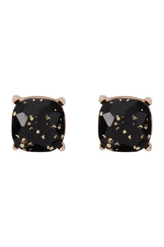 Gold Black Giltter Epoxy Stud Earrings