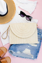 Straw Foldover Crossbody Clutch