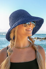 Navy Woven Straw Sun Hat