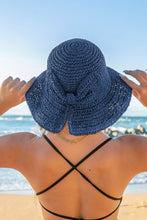 Navy Woven Straw Sun Hat