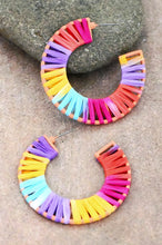 Raffia Wrapped Hoop Earrings Multi