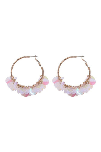 Ab Sequin Dangle Hoop Earrings