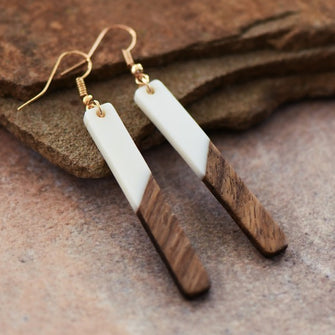 Resin Wooden Bar Earrings White