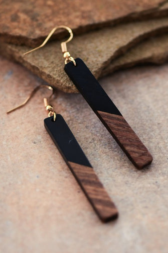 Resin Wooden Bar Earrings Black