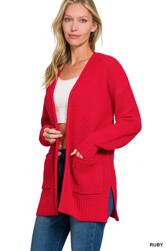 With Intention Waffle Open Cardigan