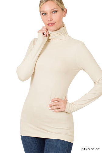 Beat the Chill - Beige Premium Microfiber Mock Neck Top