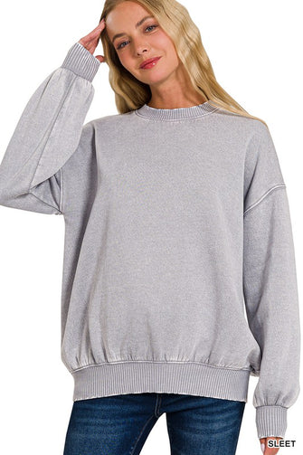 Belong With Me - Sleet Acid Wash Oversized Pullover