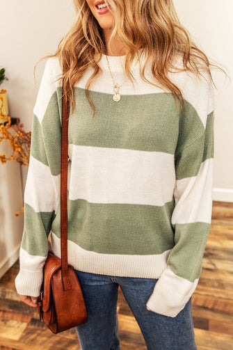 Let's Have a Conversation - Striped Patchwork Drop Sleeve Sweater