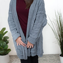 Warm Wishes - Steel Blue Chenille Cable Knit Oversized Cardigan