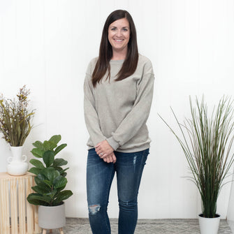 Now You Know - Gray Ribbed Pullover Sweatshirt