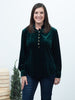 Count Me In - Frilled Neck Buttoned Front Velvet Top