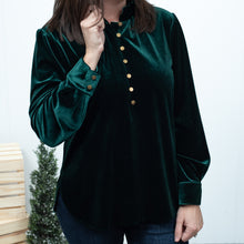 Count Me In - Frilled Neck Buttoned Front Velvet Top