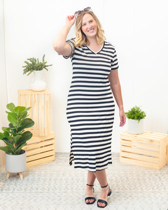 No Boundaries - Stripe Print V-Neck Maxi Dress