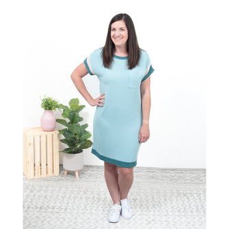 All My Secrets - Blue Textured Colorblock T Shirt Dress