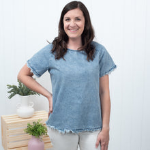 A New Story - Sky Blue Raw Edge Denim Top