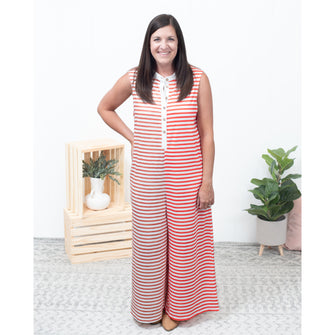 Up Your Game - Striped Pocketed Baggy Wide Leg Jumpsuit