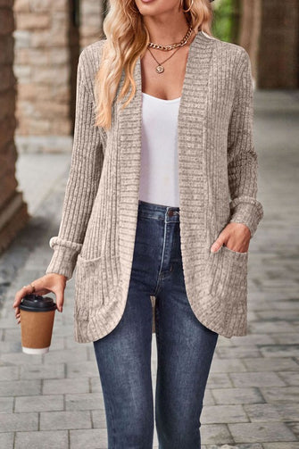 Chasing You - Khaki Casual Patchwork Long Sleeved Cardigan