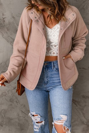 To The Top - Faux Shearling Lining Snap Button Suede Jacket