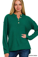 Think It Through - Hunter Green Button Henley Basic Sweater