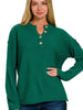 Think It Through - Hunter Green Button Henley Basic Sweater