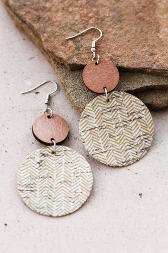 Boho Cork Dangle Earrings Khaki