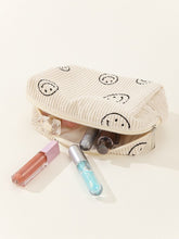 Smiley Face Corduroy Cosmetic Pouch Bag