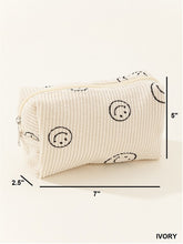 Smiley Face Corduroy Cosmetic Pouch Bag