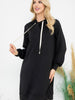 Happiness Begins Here - Black French Terry Long Sleeve Puff Hoodie Dress