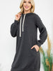 Happiness Begins Here - Charcoal French Terry Long Sleeve Puff Hoodie Dress