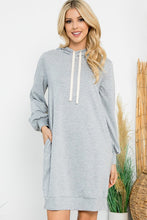 Happiness Begins Here - Heather Gray French Terry Long Sleeve Puff Hoodie Dress