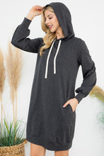 Happiness Begins Here - Charcoal French Terry Long Sleeve Puff Hoodie Dress