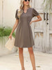 Wait For Me - Notched Neck Pleated Puff Sleeve T-shirt Dress