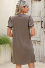 Wait For Me - Notched Neck Pleated Puff Sleeve T-shirt Dress