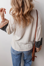 Constant Attraction - Patchwork Textured Knit Drawstring V Neck Blouse