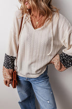 Constant Attraction - Patchwork Textured Knit Drawstring V Neck Blouse