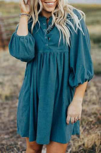 Truly Yours Blue Corduroy Buttoned Dress
