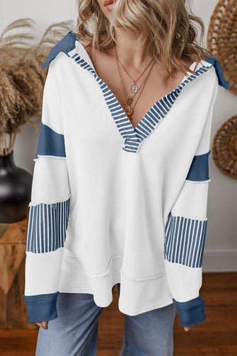 Through It All White Patchwork Collar Top