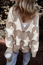 Oh My Stars - Star Pattern Textured Sweater Cardigan with Pockets